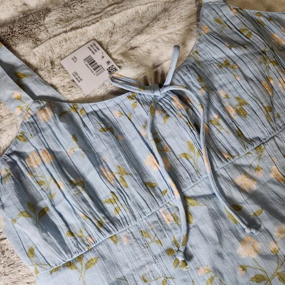 American Eagle AE Light Blue Floral Tie Front Corset Pocket Mini Dress - L - Picture 4 of 9